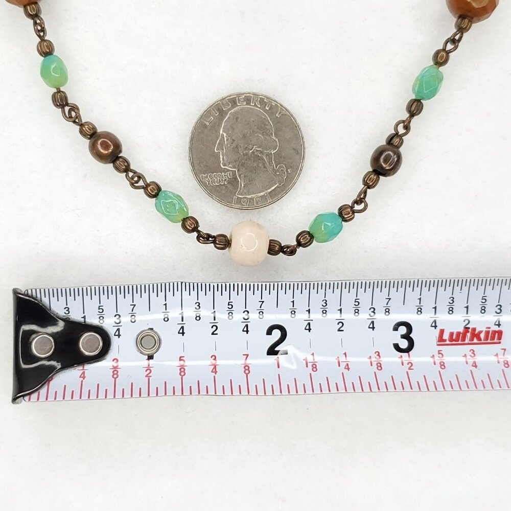 Vintage Beaded Necklace Glass Stone Brown Green Long Boho Southwestern 38" - Picture 7 of 7